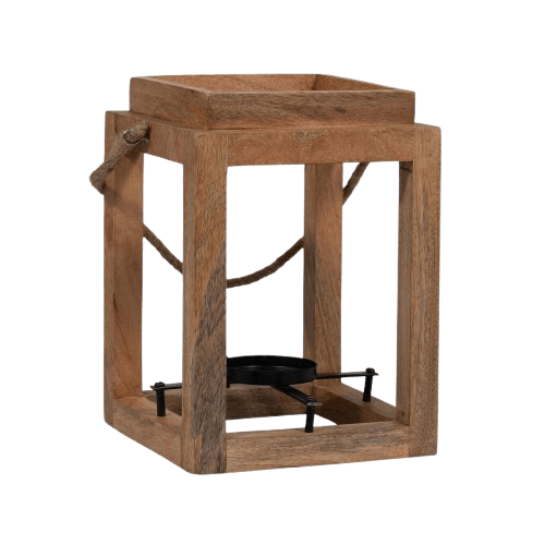 WOOD & IRON LANTERN CANDLE HOLDER (POLISH)